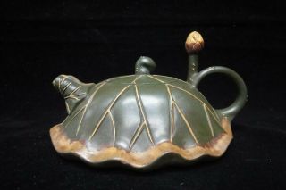 Fine Old Chinese Zisha Pottery Hand Carving Lotus Leaf Teapot Marked " Jiangrong "