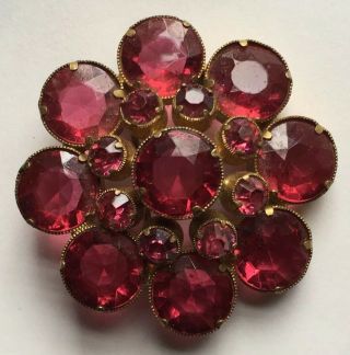 Antique Vintage Pink Faceted Cut Czech Glass Rhinestone Brooch Pin