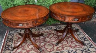 1920s English Regency Mahogany & Leather Top Center Tables / Hall Tables