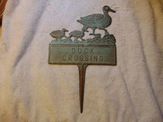 Vintage Duck Crossing Sign Stake Plaque Solid Brass