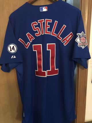 Tommy LaStella game worn Chicago Cubs jersey Ernie Patch Murf Letter 2