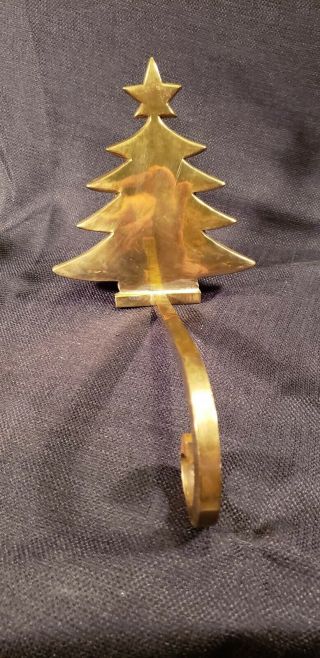 Vintage Heavy Brass Christmas Tree Christmas Stocking Holder Hanger Long Arm