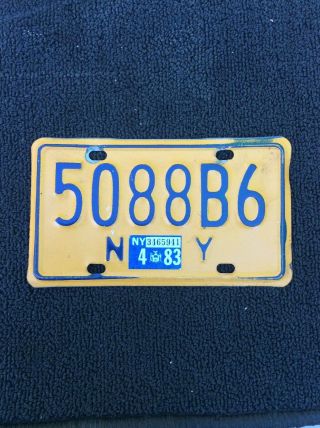 Vintage York State Motorcycle License Plate,  Yellow Gold & Blue,  1983 5088b6