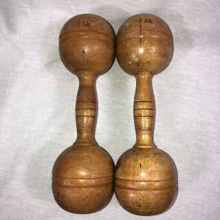 Vintage Wooden Dumbbells Hand Weights 1lb Exercise Sports Gym