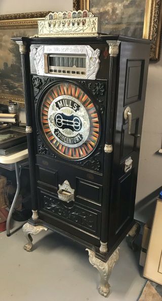 Antique c1900 Coin Op 25 Cent “ 20th Century “ Mills Upright Slot Machine 2