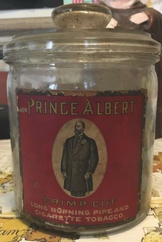 Antique Prince Albert Pipe Tobacco Glass Jar With Lid 1908 Store Display