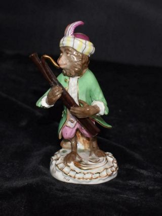 Antique Sitzendorf Monkey Band Playing Bassoon By Alfred Voigt - 4.  - 4.  5 " H - Exc