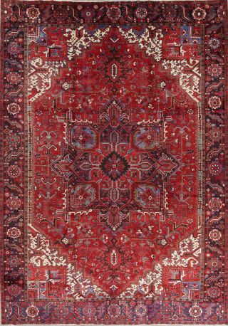 Vintage Geometric Long - Wearing Heriz Serapi Oriental Red Area Rug 10x13