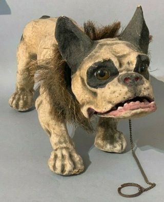 Fantastic Antique Vintage Papier Mache French Bulldog Growler Toy