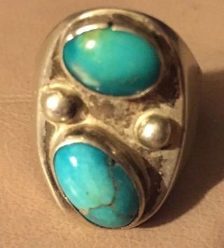 Navajo Sterling Turquoise Old Pawn Vintage Silver Ring Native Indian 2 Stone