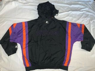 Vintage 90 ' s Phoenix Suns Starter Mens XL ZipUp Windbreaker Jacket Hideaway Hood 3