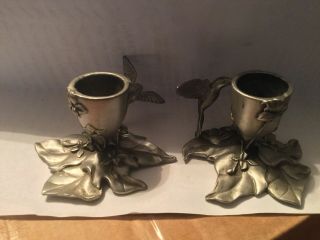 Pair Vintage Hummingbird Pewter Candle Holder 1990 Seagull Pewter Canada Gift