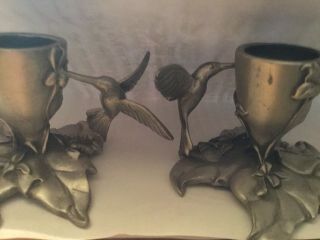Pair Vintage Hummingbird Pewter Candle Holder 1990 Seagull Pewter Canada Gift 2