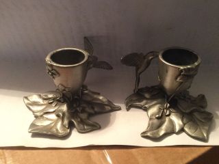 Pair Vintage Hummingbird Pewter Candle Holder 1990 Seagull Pewter Canada Gift 3