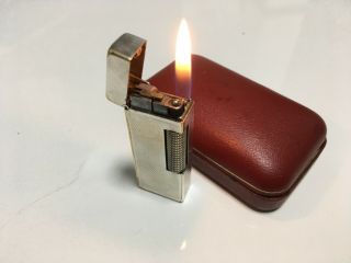 Vintage Dunhill Rollagas Lighter Swiss Made Silver Mesh Pattern