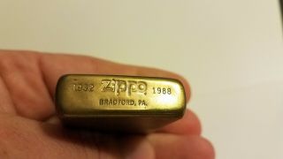Zippo Lighter Solid Brass Vintage 1932 1988 Commemorative - Flat Bottom