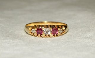 Antique 18k Solid Yellow Gold Diamond & Ruby Ring - Size 7 - 3.  1 Grams