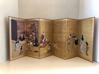 Vintage Japanese Miniature Folding Screen Art 6 Panel Asian Decor