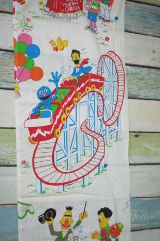 Vintage Sesame Street 16x94 " Flat Sheet Carnival Circus Remnant Craft Fabric