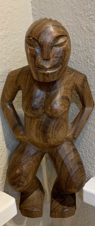 Vtg Wooden African Female Nude Fertility Statue Figure Hand Carved 8” Tall By 3”