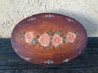Vintage Shaker Style Oval Storage Wood Box & Lid Handpainted Roses