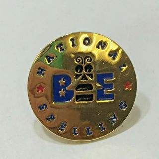 Vintage National Spelling Bee Gold Tone & Enamel Scripps Tack Pin Lapel Round