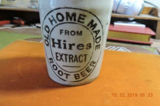 Antique Old Home Hires Root Beer Extract Crown Top 2 Tone Stoneware Crock Bottle 2