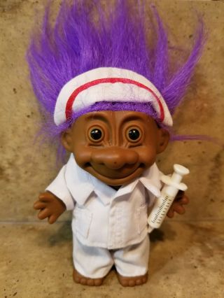 Vintage Russ Troll Doll 5 " - Nurse With Purple Hair