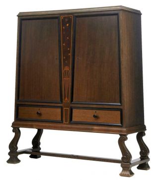 Art Deco Oak Inlaid Cabinet On Stand