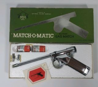 Vintage Match - O - Matic Butane Gas Match Pistol Shaped Lighter W/ Box -
