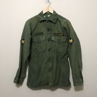 Vintage Military Shirt Vietnam S Field Uniform Sateen Us Army Olive Green 60s