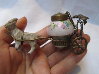 Antique French Palais Royal? Miniature Ink Well Gilt Metal Chariot Goat Af