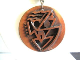 Copper Artisan Abstract Handcrafted Medallion Necklace Pendant Artsy Vintage Mcm