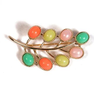 Vintage Sarah Coventry Candy Lane Pastel Cabochon Leaf Gold Tone Brooch Pin