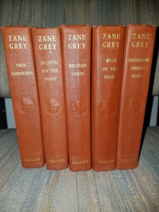 5 Vintage Zane Grey Books (colliers),  30s,  40s,  Western Stories