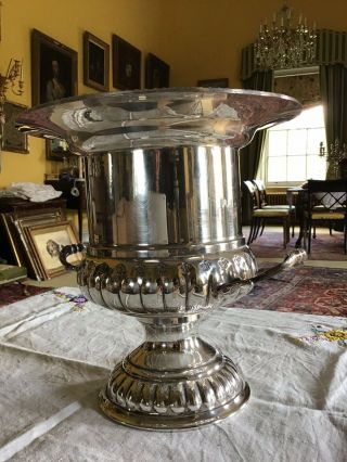 Antique Silver Plated On Copper Urn Champagne Wine Cooler Ice Bucket With Liner