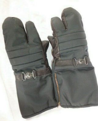 Vtg 70s Arctic Cat Snowmobile Gloves Mittens Black Leather Nylon Purple - Men Xl