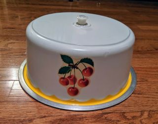 Vtg Metal Cake Taker Carrier.  Cherries.  11 " Retro