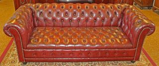 Gorgeous Burgundy Tufted Leather Chesterfield Sofa Couch 78 " X " 33