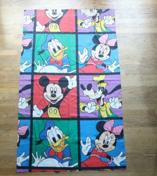 Vintage Disney Curtains 3 Fabric Panels Donald Minnie Mickey Mouse Goofy