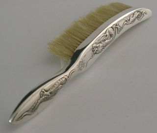 RARE CHINESE EXPORT SILVER DRAGON CLOTHES TABLE BRUSH c1890 ANTIQUE WANG HING 2