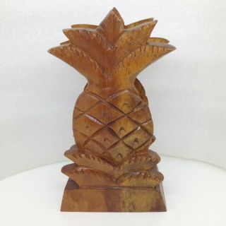 Vintage Koa Carved Wood Hawaiian Pineapple Napkin Letter Holder Hawaii Souvenir