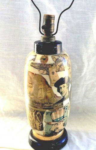 Vintage Mid - Century Modern Electric Table Top Lamp by Aladdin - Decoupage 1960 ' s 3