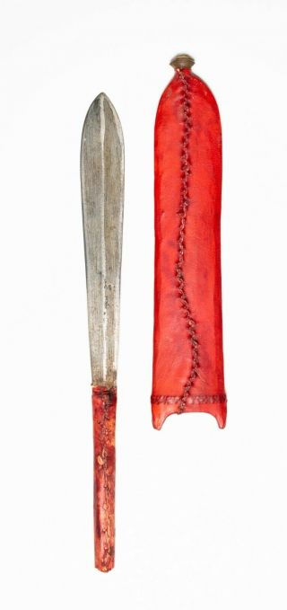 Vintage East African Seme Dagger,  Red Leather Sheath; Maasai Kenya