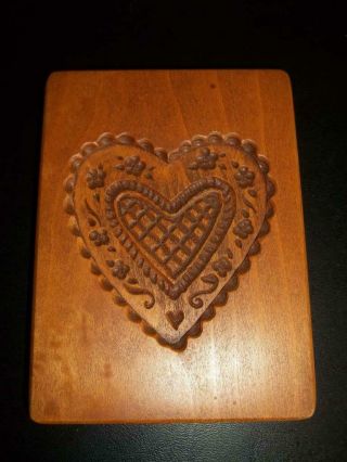 Vtg Gene Wilson Hand Carved Heart Wood Gingerbread Speculaas Cookie Mold