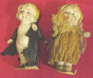 Vintage Pair Ceramic Bisque Tiny Bride & Groom Dolls Wedding Cake Toppers Japan