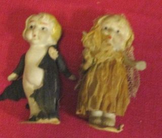 Vintage Pair Ceramic Bisque Tiny Bride & Groom Dolls Wedding Cake Toppers Japan 2