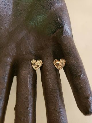 Vintage 10k Gold Nugget Heart Earrings Bjm Signed