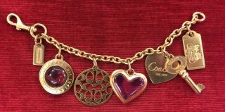 Coach Legacy Charm Bracelet Purple Heart Signature Key Tag Fob Bag Vintage 90s