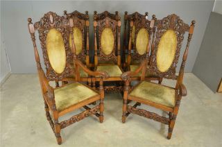 17826 Set Of 8 Carved Oak Outstanding Dining Room Chairs – Victorian